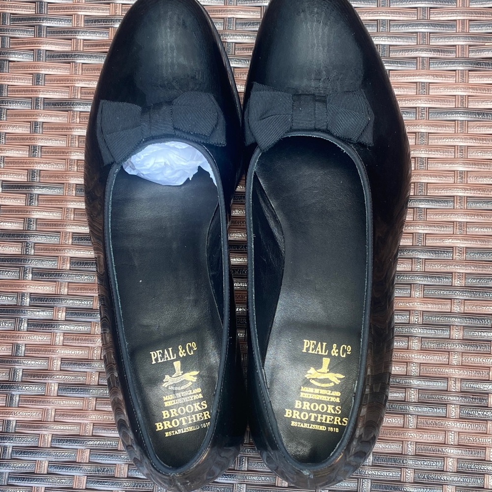 Brooks Brothers Black Leather Bow Ballet Flats